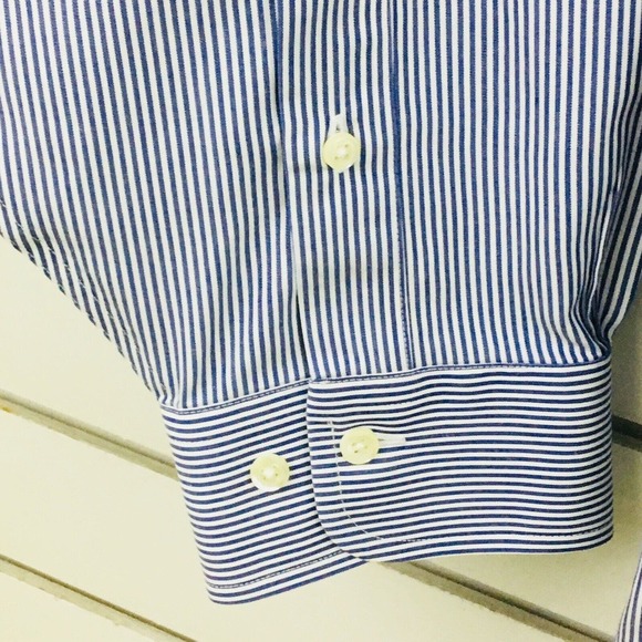 Mens 18-4/5 Brooks Bros Shirt Blue White Stripe Button Down Regular Fit Non Iron - Picture 3 of 8